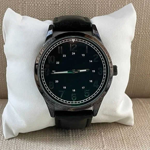 FMD Men Wristwatch Black Leather Band Analog Quartz Watch - Picture 3 of 11